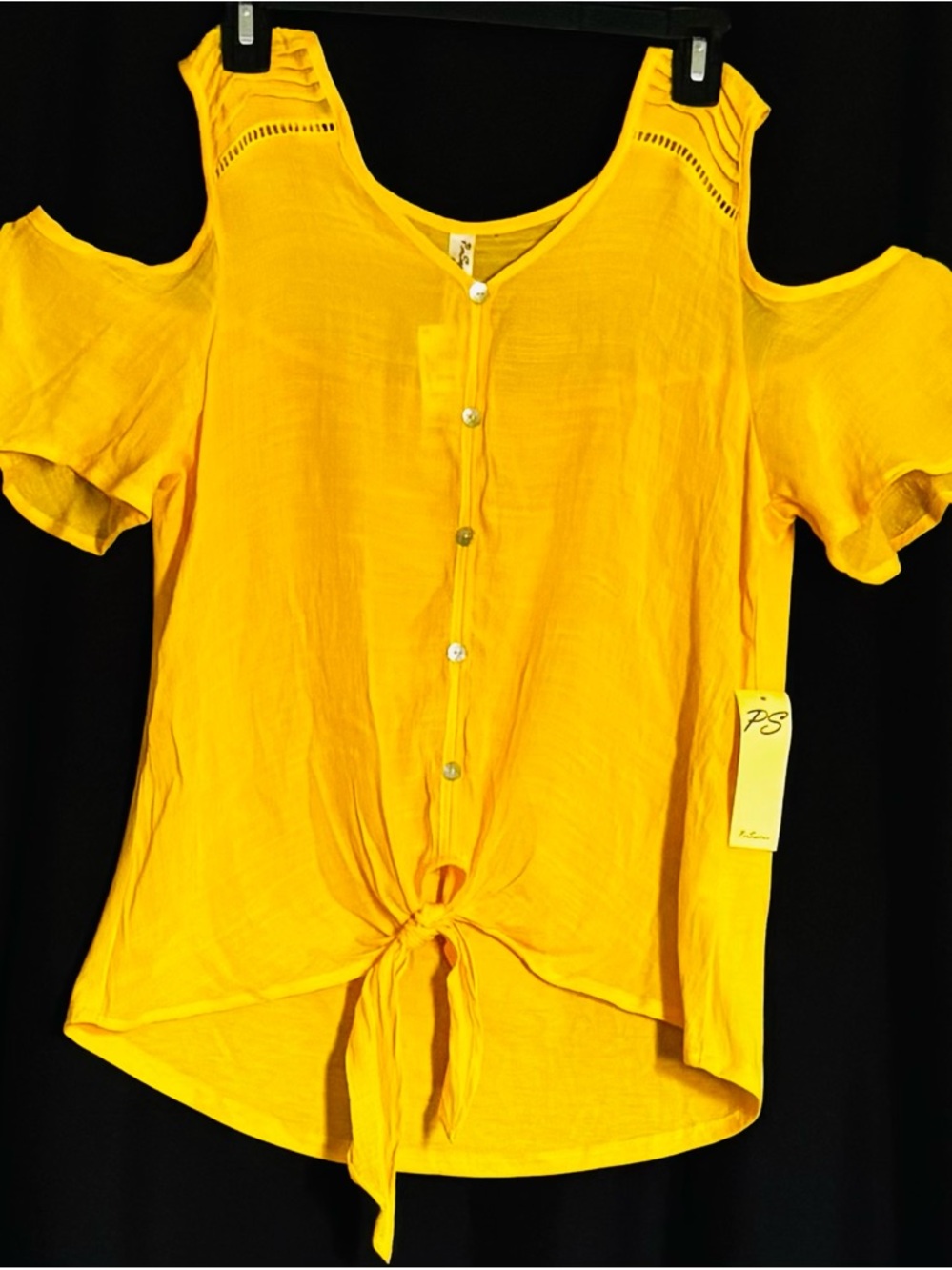 🌼.  🌼PerSeption Concept Yellow Cold-Shoulder Button Front Top